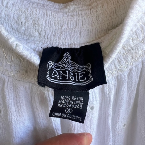 Angie White Boho Mini Dress - Size S - Casual Summer Lightweight - Picture 2 of 4